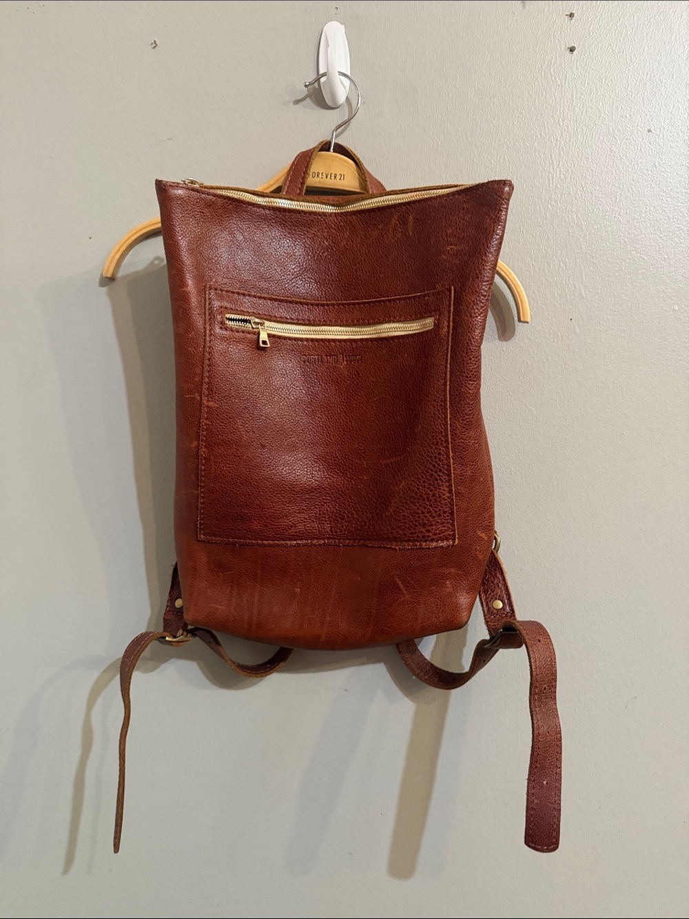Portland Leather Brown Leather Backpack with Gold Accents